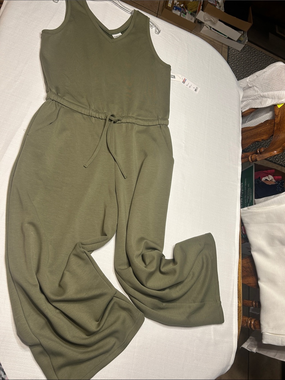 32 Degrees Olive Green Sleeveless Wide-Leg Jumpsuit with Drawstring
